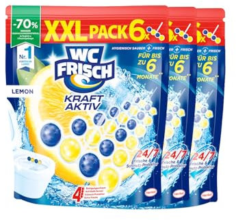 WC Frisch Kraft Aktiv Duftspüler Lemon 3x(6x 50 g), WC-Reiniger für Reinigung bei jeder Spülung, Duftsteine für langanhaltend frischen Duft und hygienische Sauberkeit, mit Anti-Kalk-Formel, 3er Pack