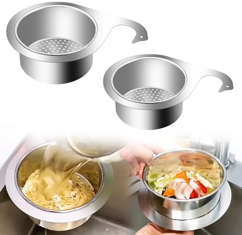 Multi-Functional Drain Basket, 2 Stück Siebkorb Spüle Wasserhahn Hängender Filterkorb Edelstahl Schwan Spüle Sieb Korb, Küchenspüle Abfluss Korb Abnehmbare Hängendes Abtropfkorb für Küche