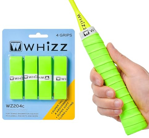 BAIHUALIN Whizz Badminton Tennis Racquet Grip Tape Anti Slip Self-Adhesive Squash Pickleball Overgrip - Tacky/Fast Dry/Soft Feel with Finishing Tape, Fluo Green