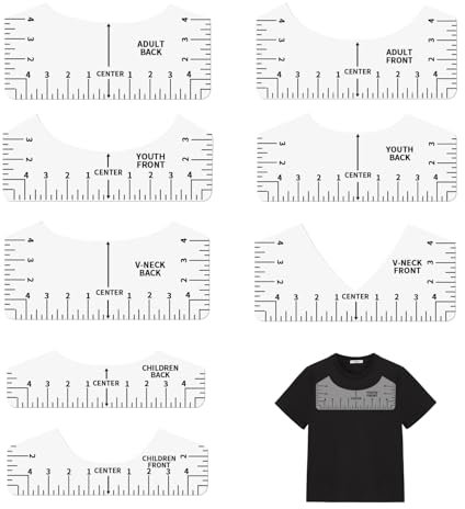 T-Shirt Ausrichtungslineal, 8 Stücke T-Shirt Ausrichtung Werkzeuge Ausrichtungs Lineal Guide Lineal Kurvenlineal für T-Shirts mit Rundhalsausschnitt und V-Ausschnitt für Erwachsene