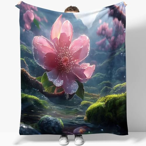 Kuscheldecke Fantasie Riesige Blumen Motiv Fleecedecke Für Mädchen Jungen 200 x 220 cm Weiche Kuscheldecken Nickerchen-Decken Grün Druck Sherpa Warm Decken Dekorative