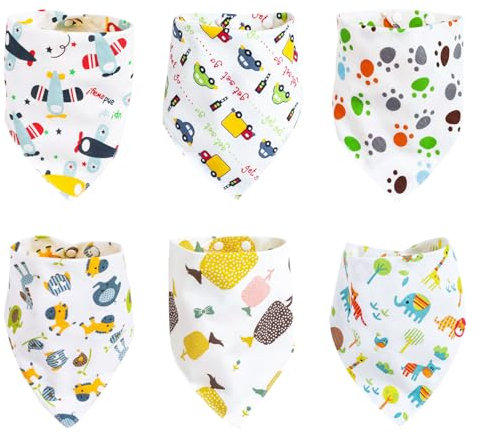 SYEYCW 6 Stück Baby Lätzchen, Baby Musselin Halstuch, Baby Dreieckstuch, mit 2 Verstellbares Druckknopf Lätzchen, Baby Baumwolle Saugfähig Halstuch, für 0-36 Monate Jungen und Mädchen