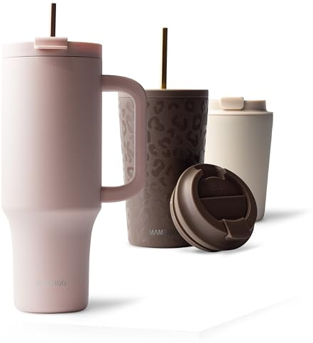 MAMEIDO Termomugg med sugrör 1200 ml (Blush Kissed) | med drickslock och avtagbart sugrör, läckagesäker, i rostfritt stål & BPA-fri, passar i de flesta bilmugghållare