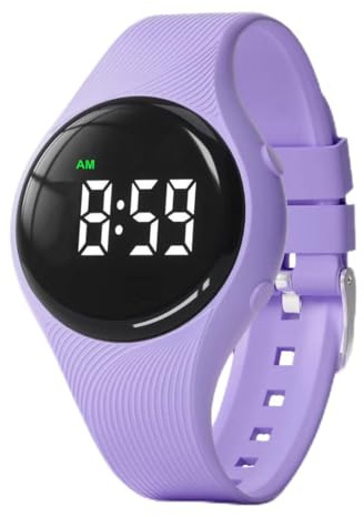 e-vibra Reloj de entrenamiento para ir al baño – Reloj vibratorio silencioso resistente al agua – Reloj recordatorio médico recargable – con alarma y pantalla de bloqueo, Púrpura, 4 to 7.4, Cinturón