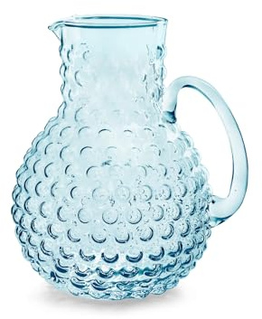 H&H, Brocca Bubble in Vetro Bocciardato blu da 2,3 Litri - Elegante, Sofisticata e Lavabile in Lavastoviglie