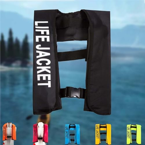 Giubbotto Salvagente Gonfiabile, Fischietto di Emergenza, Regolabile per Adulti e Ragazzi - Ideale per Kayak/Pesca(Black)