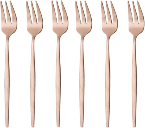 6pcs Black Gold Stainless Steel Tea Fork Dessert Snack Cake Forks, Rose