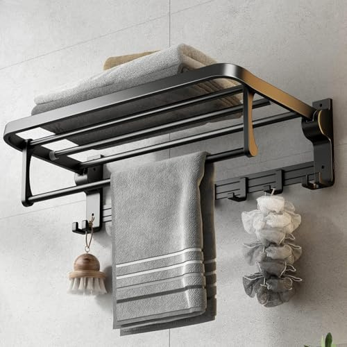 Toallero de baño de montaje en pared sin taladrar, toallero negro, set de accesorios de baño, barra para toalla sin necesidad de taladrar para baño y cocina