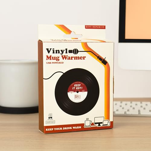 Gift Republic Calentador de Tazas USB, diseño Retro de Disco de Vinilo, Mantiene el café y el té Calientes en tu Escritorio, Calentador de Bebidas Calientes Alimentado por USB, Regalo Divertido para