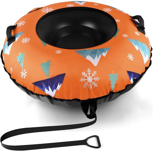 BROTOU Thickened Heavy Duty Snow Tube, 120 cm/48 Inch Inflatable Sledge with Canvas Cover, Handles and 2 Repair Patches, for Winter Sports, Outdoor (Orange)