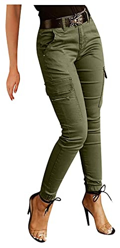 YOSUWOAI - Pantalones cargo de mujer, elásticos, con bolsillos, de trabajo, de pierna estrecha, con cremallera, de ajuste ceñido, para exteriores, de ocio, de estilo gótico, de un solo color, lápiz, O