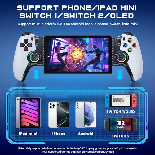 ALEEMTRY Bluetooth Mobile Gaming Controller for iPhone/Android/Tables,Wireless Gamepad for Xbox/Steam/GeForce Now/MFi Apple Arcade/Roblox,Phone Controller with Hall Effect Joystick/RGB