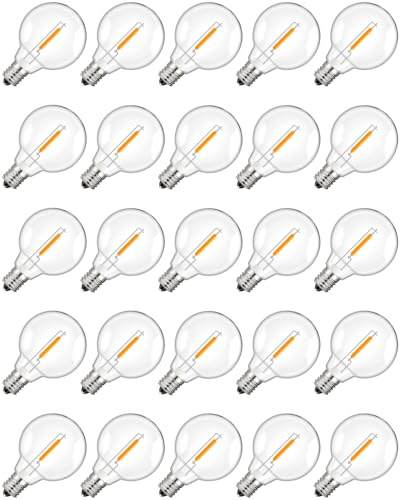 Hcnew 25 lampadine di ricambio solari a LED E12 G40, 2700K bianco caldo, 1W pari a 5W, CC 24V lampadine a globo infrangibili e impermeabili per luci fatate, feste, patio, giardino, matrimoni