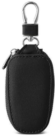Mjzzh Portachiavi per auto, custodia per chiavi dell'auto, in pelle con cerniera e gancio in metallo, unisex, nero,portachiavi uomo.