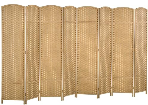 HOMCOM Paravent Interieur en Bois 8 Panneaux 320 x 170 cm séparateur de pièce Pliable avec Finition tissée, closion de séparation pour Salon, Chambre à Coucher, Maison, Bois Naturel