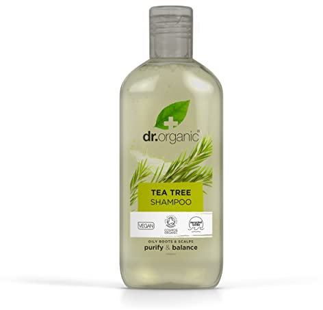 Dr Organic Tea Tree Shampoo, Purifying, Oily Roots & Scalps, Natural, Vegan, Cruelty-Free, Paraben & SLS-Free, Recyclable & Recycled Ocean Bound Plastic, Certified Organic, 265ml, Packaging may vary