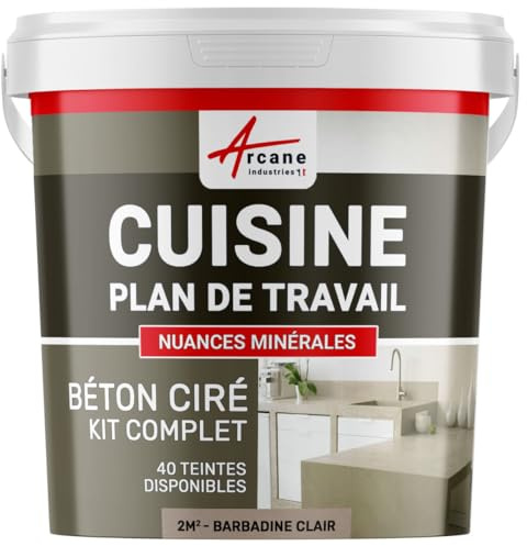 Béton ciré cuisine, plan de travail, crédence, évier, sol et mur, revêtement mural décoratif, kit complet - 2 m² (en 2 couches) Barbadine Clair - ARCANE INDUSTRIES