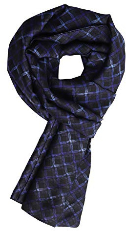 WANYING Uomo Sciarpa di Seta Lungo Doppio Strato in Seta Artificiale Casual Business Gentleman per Primavera Autunno - onda a quadri royal blu