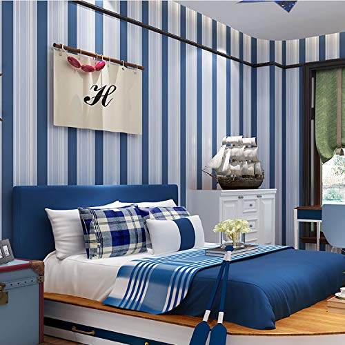 qunxun Blau Weiß Gestreift Mediterranen Stil Vliestapete Moderne Einfache Wohnzimmer Schlafzimmer Tv Hintergrund Wand Dekor Tapete10m*0.53m
