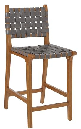 Ball & Cast Taburete de Bar con Respaldo, Taburete de Cocina de Madera con Asiento de Cuero PU, Silla de Bar con reposapiés para Comedor, Gris Oscuro