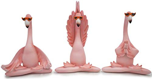 Pommerntraum ® | 3-ER Set!!! WohnDeko Dekorationsfiguren Yogafiguren 3 rosa Flamingos beim Yoga Pilates Sport Sportübungen