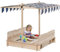 Outsunny Sabbiera per Bambini in Legno con Tettuccio Parasole, Panca e Coperchio, 106x106x115cm Bianco e Blu