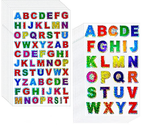 Colorful A-Z Alphabet, 20 Sheets Letter Stickers Colorful Alphabet Stickers Self-Adhesive Letter (2 Style,960 Pcs)