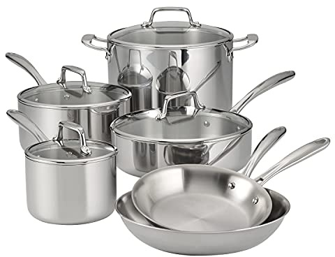 Tramontina Cookware Set w/ Glass Lids Stainless Steel 10-Piece, 80116/1011DS