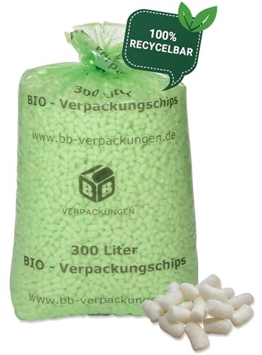 BB-Verpackungen 2x 300 Liter BIO-Verpackungschips BIG (2 Beutel) | antistatisches Füllmaterial, leichte Polsterchips und 100% biologisch abbaubar