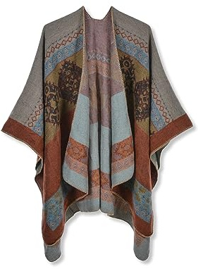 LumiSyne Winter Cashmere Shawl for Women Knitted Poncho Cape Retro Ethnic Style Open Front Cardigan Blanket Thick Warm Pashmina Scarf Oversized Shawl Wrap
