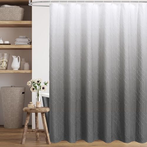 Gibelle Ombre Grey Shower Curtain for Bathroom, 3D Embossed Geometric Textured Fabric Shower Curtain Set with Hooks, Modern Farmhouse Elegant Design, Hotel Quality, 72x72