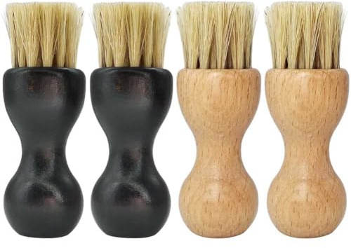 4 Pcs Shoes Shine Brushes Wooden Handle Shoes Polish Brushes Gourd Shape Shoe Cleaning Care Brushes Shoe Dauber Polish Applicator for Boots, Shoes and Other Leather