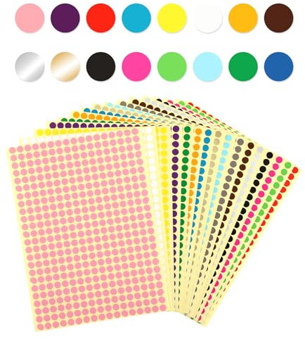 Amaxiu Runde Punktaufkleber,6mm Farbkodierung Etiketten Markierungspunkte Klebepunkte 16 Farbcodepunkte Aufkleber für Klassenzimmer Büro Heim Kunst DIY geschenk Klassifikation,6528 Stück