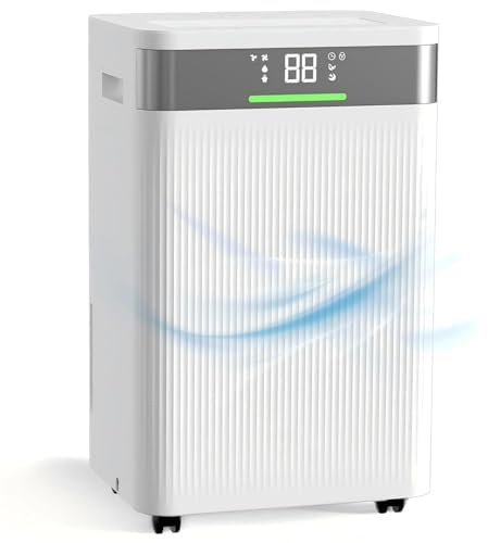 HAUSHOF Deshumidificador Eléctrico 20 L/Día, 41 dB Silencioso con Iones Negativos, Depósito 4,5 L y Pantalla LED, 3 Modos, Portátil para Dormitorios, Salón y Sótano (30 m²)