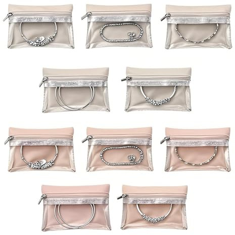 Taasmoog 10Pack Small Jewelry Travel Case, Portable Jewelry Organizer Pouch with Zipper - Compact Ring Earrings Necklace Storage Case for Women Girls
