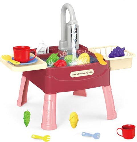 Kids Play Sink with Running Water - 23 Pcs Children's Play Kitchens Water Play Toys Set, Toddler Pretend Role Play Toys, Birthday Christmas Party Gifts for Boy Girl Age 3 4 5 6 Years Old