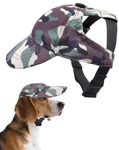 BIPY Gorra de béisbol para perro, con agujero para las orejas, con correa ajustable para el cuello, para perros, deportes al aire libre, caminar, viajes, protección solar para perros, color verde y S