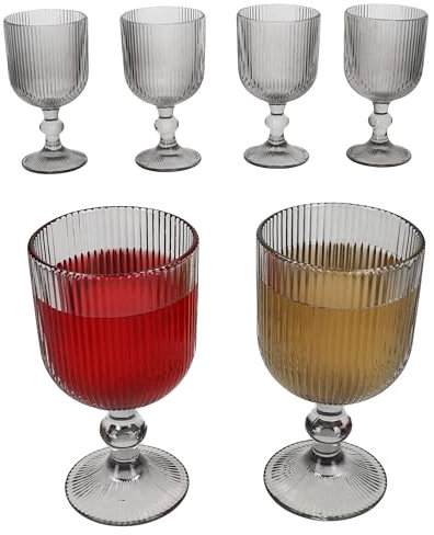 MamboCat Agata - Lot de 6 verres à vin rouge gris - 290 ml - Avec lignes fines en relief - Verres élégants et stables pour vin rouge et blanc, eau, jus et plus encore - Pour les fêtes, le quotidien ou