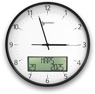 Geemarc Grande orologio da parete analogico con calendario perpetuo – Viso 60 si adatta all'ora giusta – forte contrasto di colore per ipovedenti e anziani – bianco