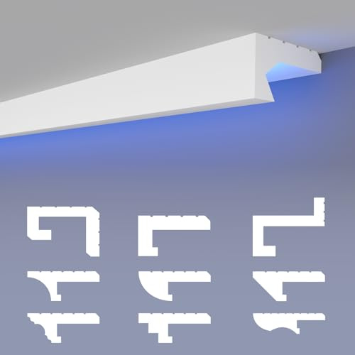HEXIMO LED-Schattenfugenprofil Stuckleisten, indirekte Beleuchtung XPS-Styropor-Trockenbau-Deckenleisten für Wand-Deckenverkleidung (10,2 Meter HLED 29)