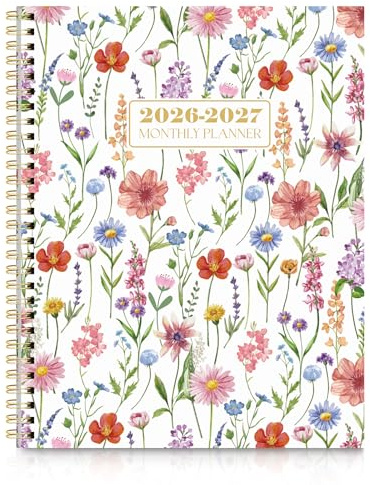 SKYDUE Monthly Planner 2026-2027, 24 Months Calendar Planner 2026-2027, 7.5 x 10 B5 Planner, Twin-wire Spiral Bound, Durable Waterproof Cover, Thick No-Bleed Paper, Floral