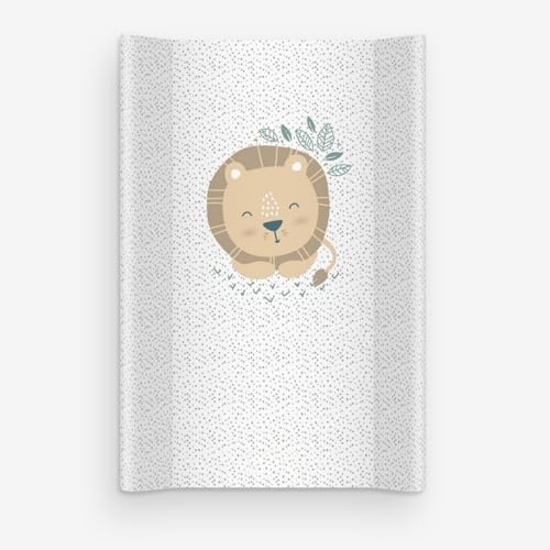 Matelas à langer 70x47 cm blanc avec lion – lavable & doux, bords profilés pour plus de sécurité – coussin à langer pour table à langer – matelas de change bébé confortable