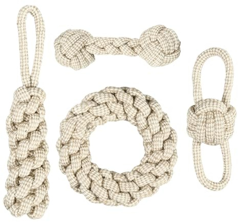 NEXUS - Set da 4 giocattoli per cani in corda di cotone, design carino, giocattolo da masticare resistente per cani piccoli e medi, gioco interattivo N16TOYPROJECT05