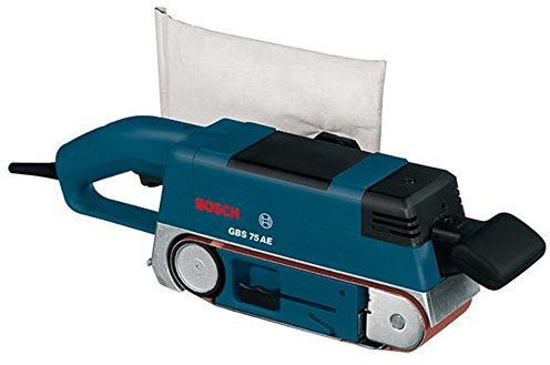 Bosch Professional GBS 75 AE Set, 750 W Nennaufnahmeleistung, 75 mm Schleiffläche, Koffer, Gewebeschleifband, Parallel/Winkelanschlag, Grafitplatte, 0601274765