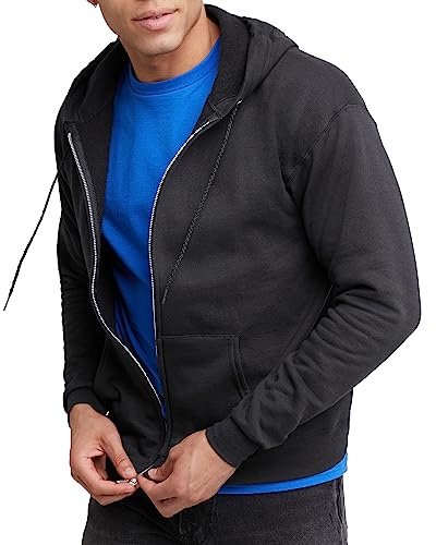 Hanes Mens Hoodie, Ecosmart Fleece Full-zip Zip-up Hooded Sweatshirt For Athletic-hoodies, Black, X-Large US