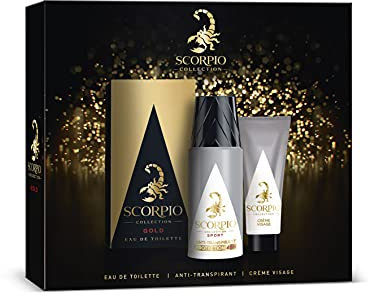 SCORPIO - Collection Coffret 3 produits Gold - Coffret Cadeau Homme - Eau de toilette flacon 75ml, Déodorant atomiseur 150ml et Gel crème pour visage 50ml