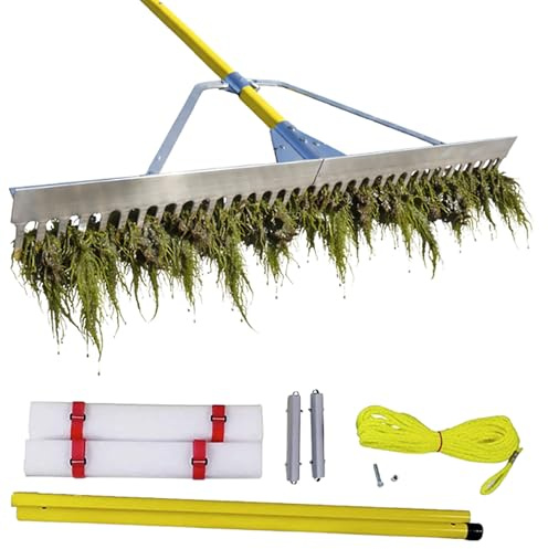 Jenlis Razer Rake Heavy Duty Collapsible Aluminum Lake Rake for Removal of Weeds, Leaves, & Floating Scum, Shoreline & Beach Landscaping Tool