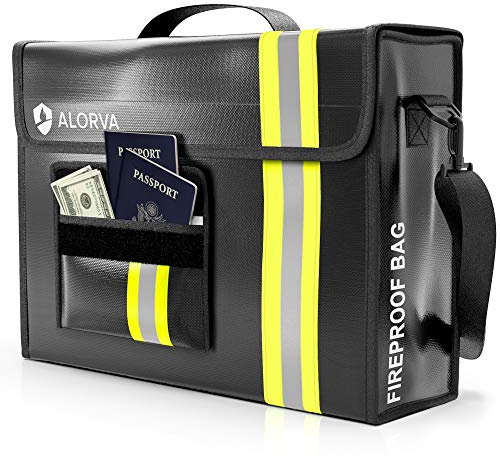 Upgraded Fireproof & Waterproof Document Bag – Lockable 17”x 12”x 5” with Wallet Protector - Reflective to Find Fast at Night – Shield Documents & Valuables from Fire & Water - Firefighter Designed