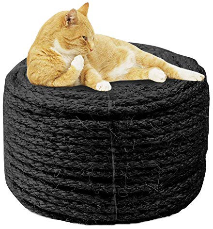 6mm Sisal Seil zum Reparatur und Ersatz von Katze Kratzen Säule, Kratzbaum, Katze Kratzen Pad/Matte/Kicker Spielzeug, Rohr/Treppe/Reifen Verpackung, Zuhause Dekoration, 6mm*10m, Schwarz