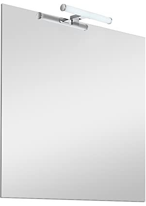 Inbagno Specchio con Lampada LED 60x80 Reversibile, Completa di Luce LED 30 cm a Risparmio energetico, Luce Naturale (Lampada cromata)